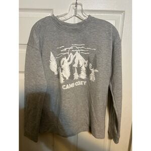 Bobeau Camp Cozy Graphic Sweatshirt Mens Small Grey Mountain Pullover Fleece S